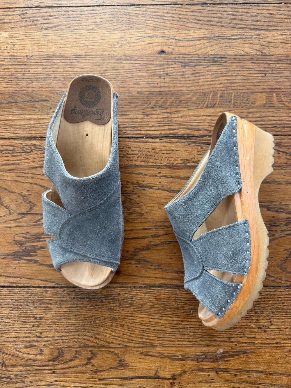 Dansko Gray Suede Open-Back Clog Sandals